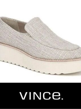 Vince Zeta Tweed Cream Textured Slip-On Platform Loafer